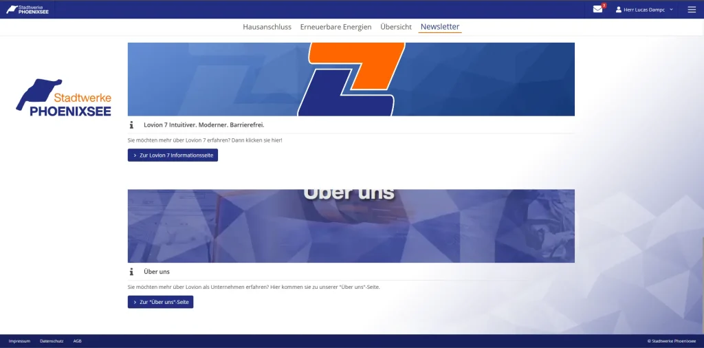 Screenshot Customer Portal Neuanschluss