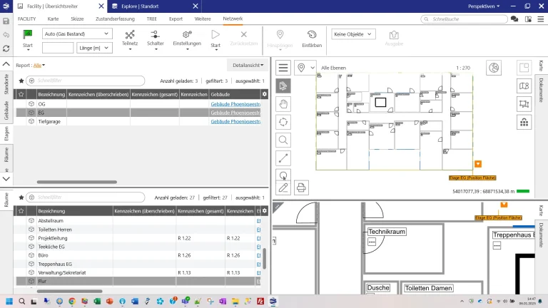 Screenshot des Bereichs Raumplanung im Modul Lovion ASSET FACILITY