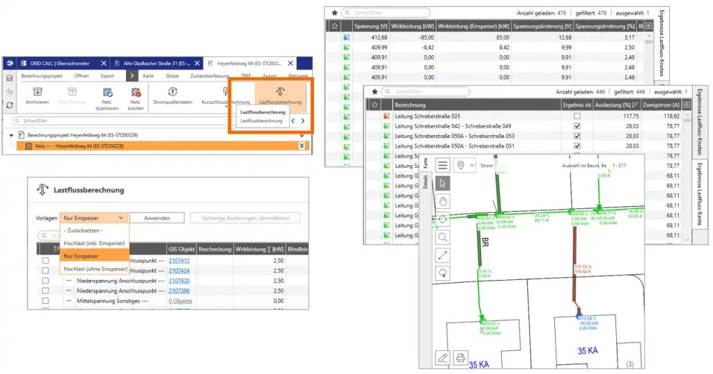 screenshot zur anschlussbeurteilung in grid calc
