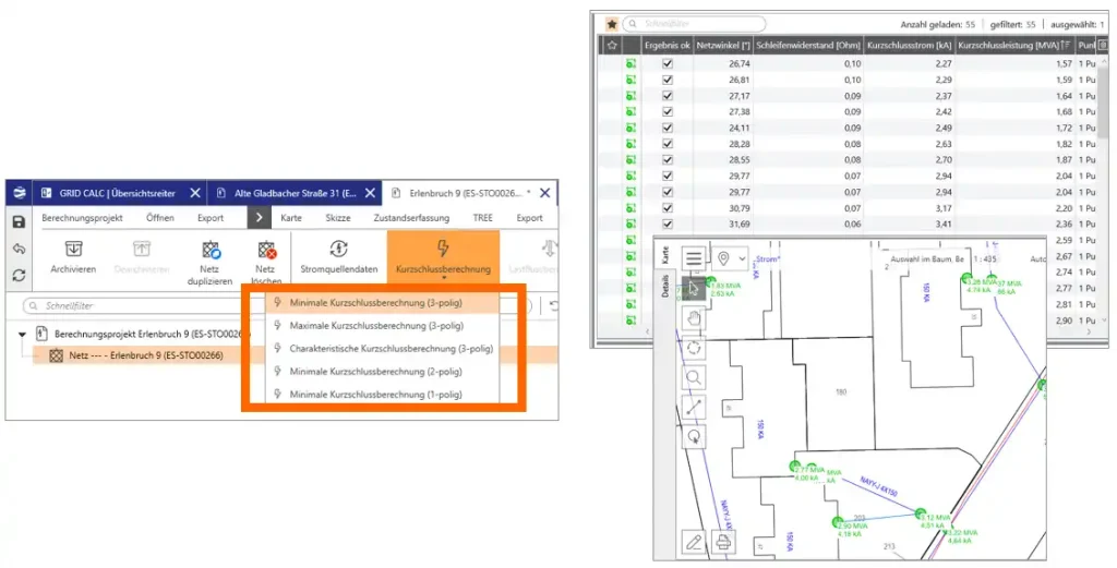 Screenshots aus dem Modul Grid Calc