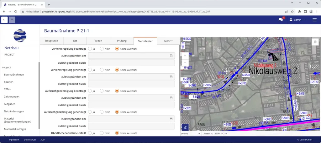 Screenshot des Dienstleisterportals