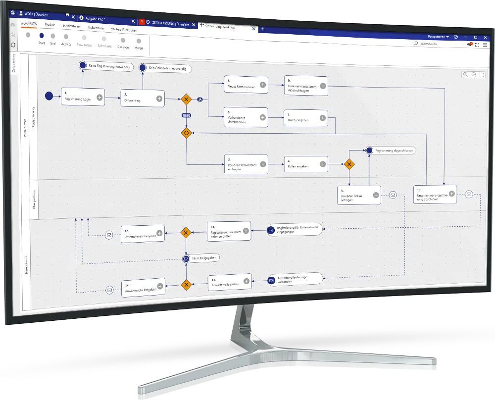 desktop mockup mit einem screenshot aus workflow design