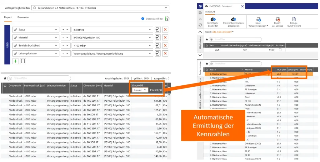 Screenshot von der Ermittlung der Bestandsdaten in Lovion EMISSION