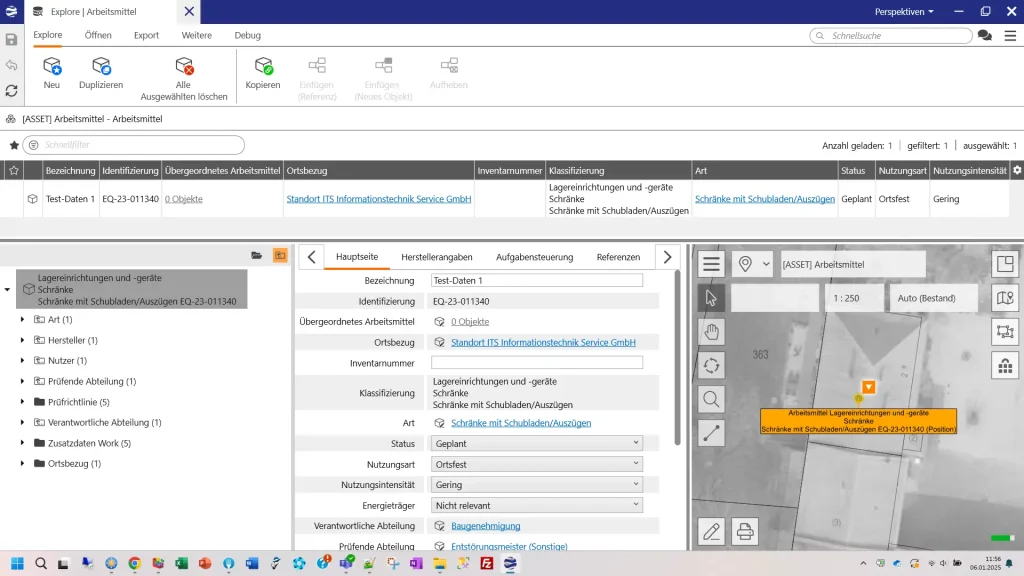 Übersichtsscreenshot im Modul Lovion ASSET EQUIPMENTS